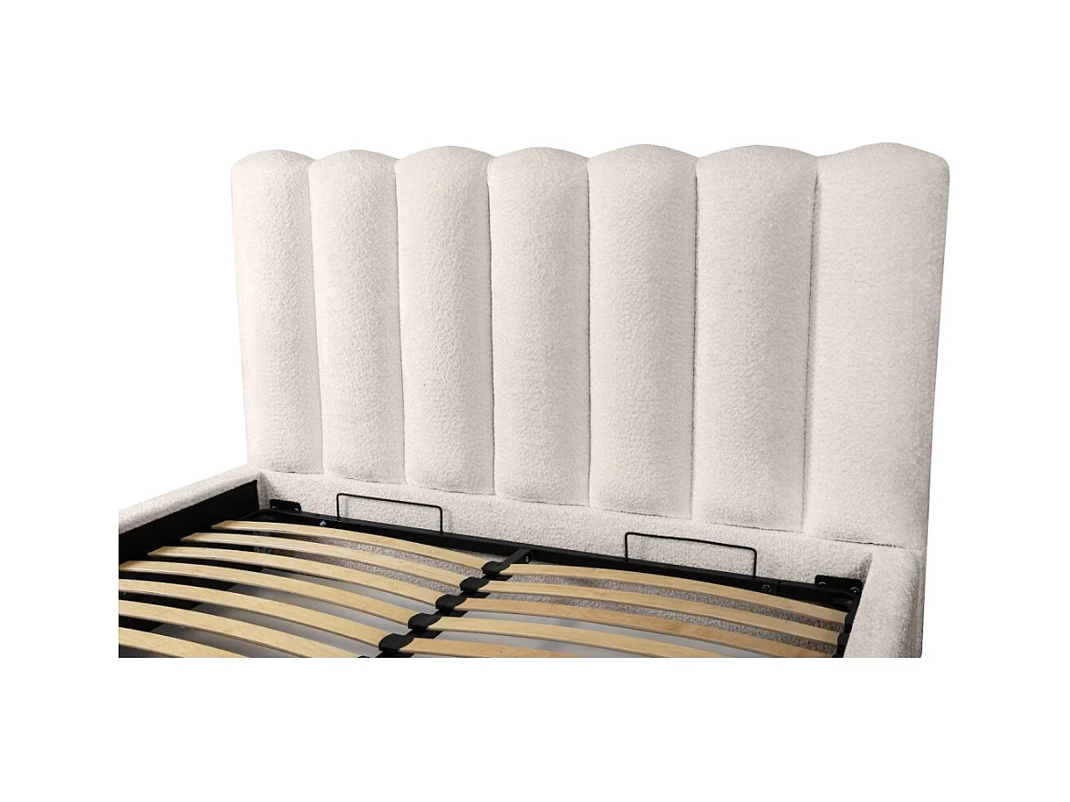 Cama baú BADJA – Tecido bouclé Marfim rosado – 160x200 cm – Estrado elevatório – Design de alta qualidade