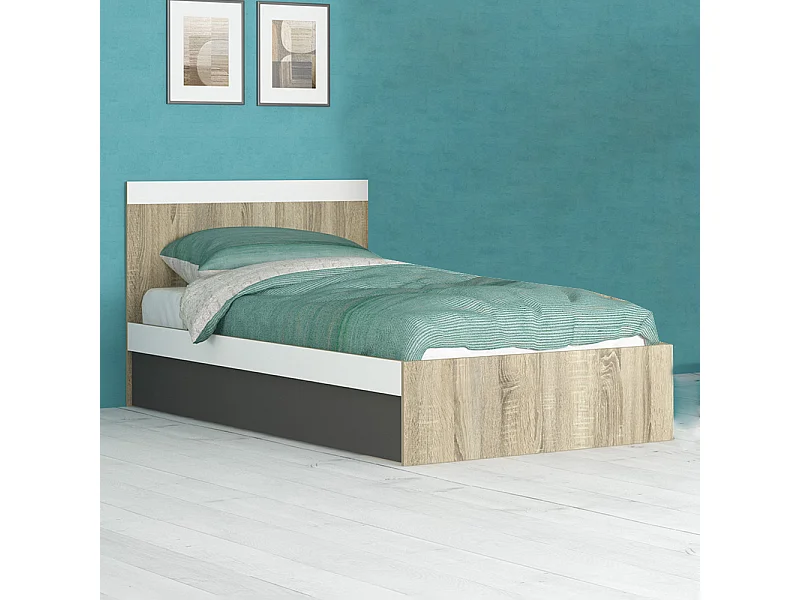 Letto singolo contenitore 90x200 cm rovere, bianco e grigio LG71