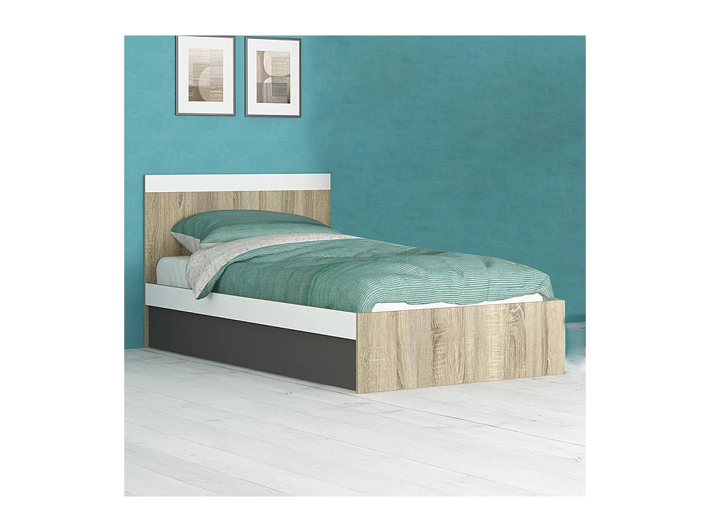 Letto singolo contenitore 90x200 cm rovere, bianco e grigio LG71