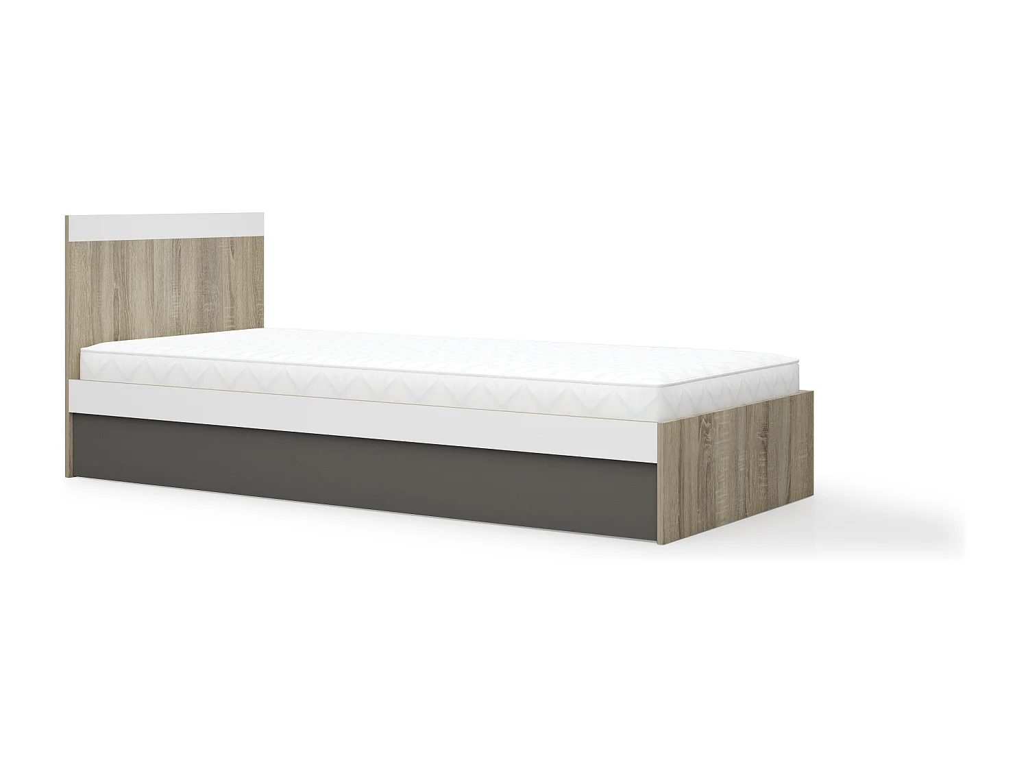 Letto singolo contenitore 90x200 cm rovere, bianco e grigio LG71