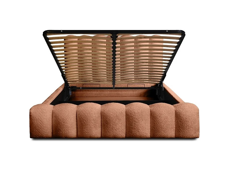 Lit coffre BADJA – Tecido bouclê Terracota – 140x200 cm – Estrado elevatório – Design de alta qualidade