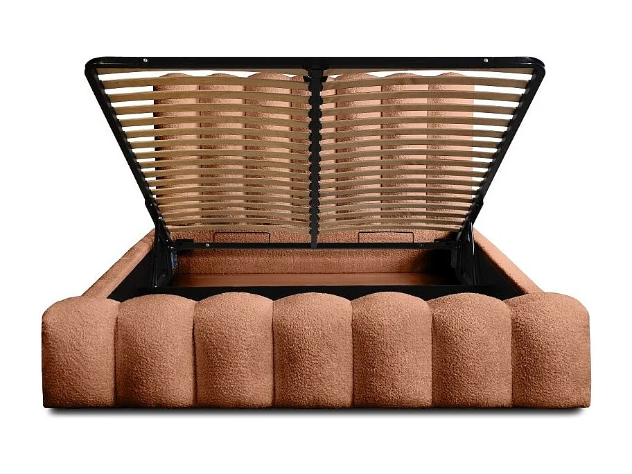 Lit coffre BADJA – Tecido bouclê Terracota – 140x200 cm – Estrado elevatório – Design de alta qualidade