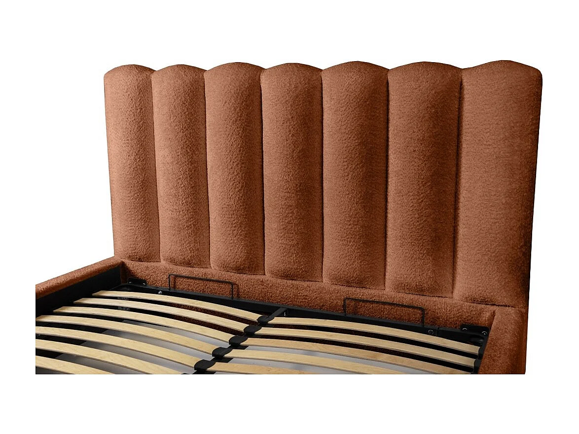 Lit coffre BADJA – Tecido bouclê Terracota – 140x200 cm – Estrado elevatório – Design de alta qualidade