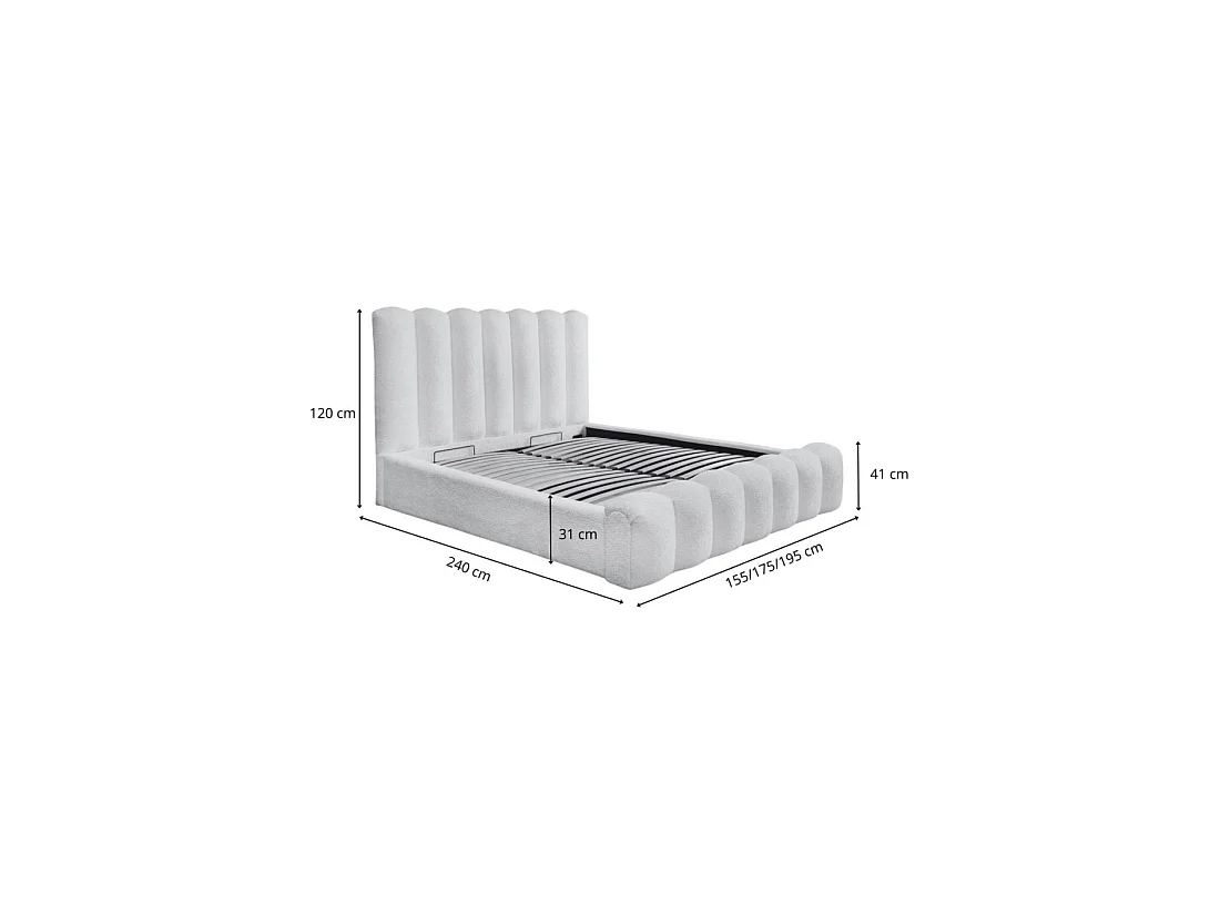 Lit coffre BADJA – Tissu bouclé Terracota – 140x200 cm – Sommier relevable – Design haut de gamme