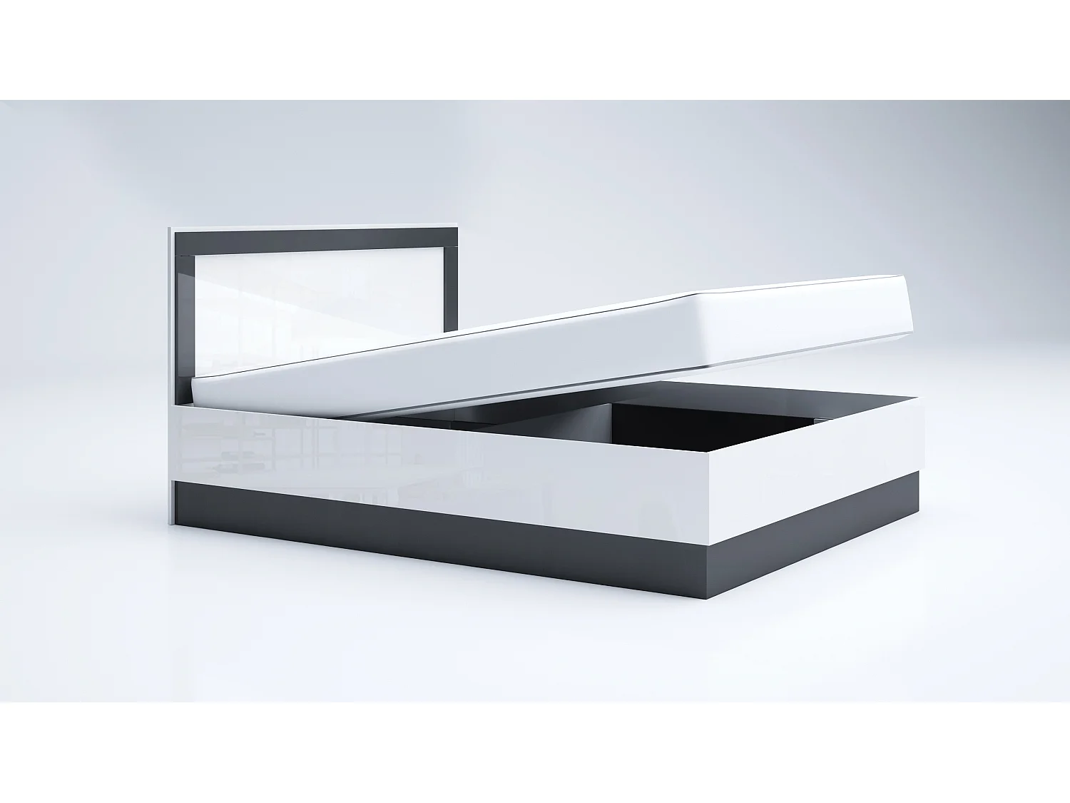 Letto matrimoniale con contenitore bianco lucido e antracite LG57