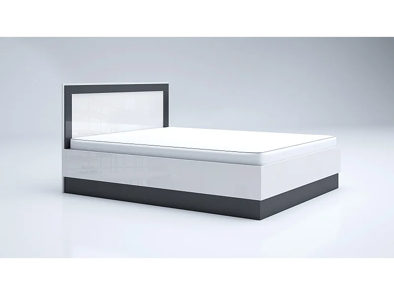 Letto matrimoniale con contenitore bianco lucido e antracite LG57