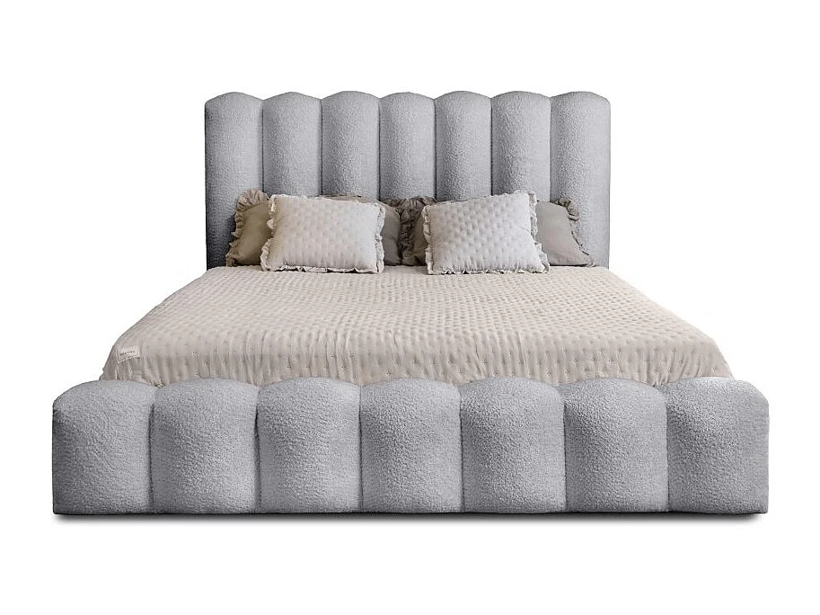 Cama baú BADJA – Tecido Bouclé Perla da Aurora – 160x200 cm – Estrado elevatório – Design de alta qualidade