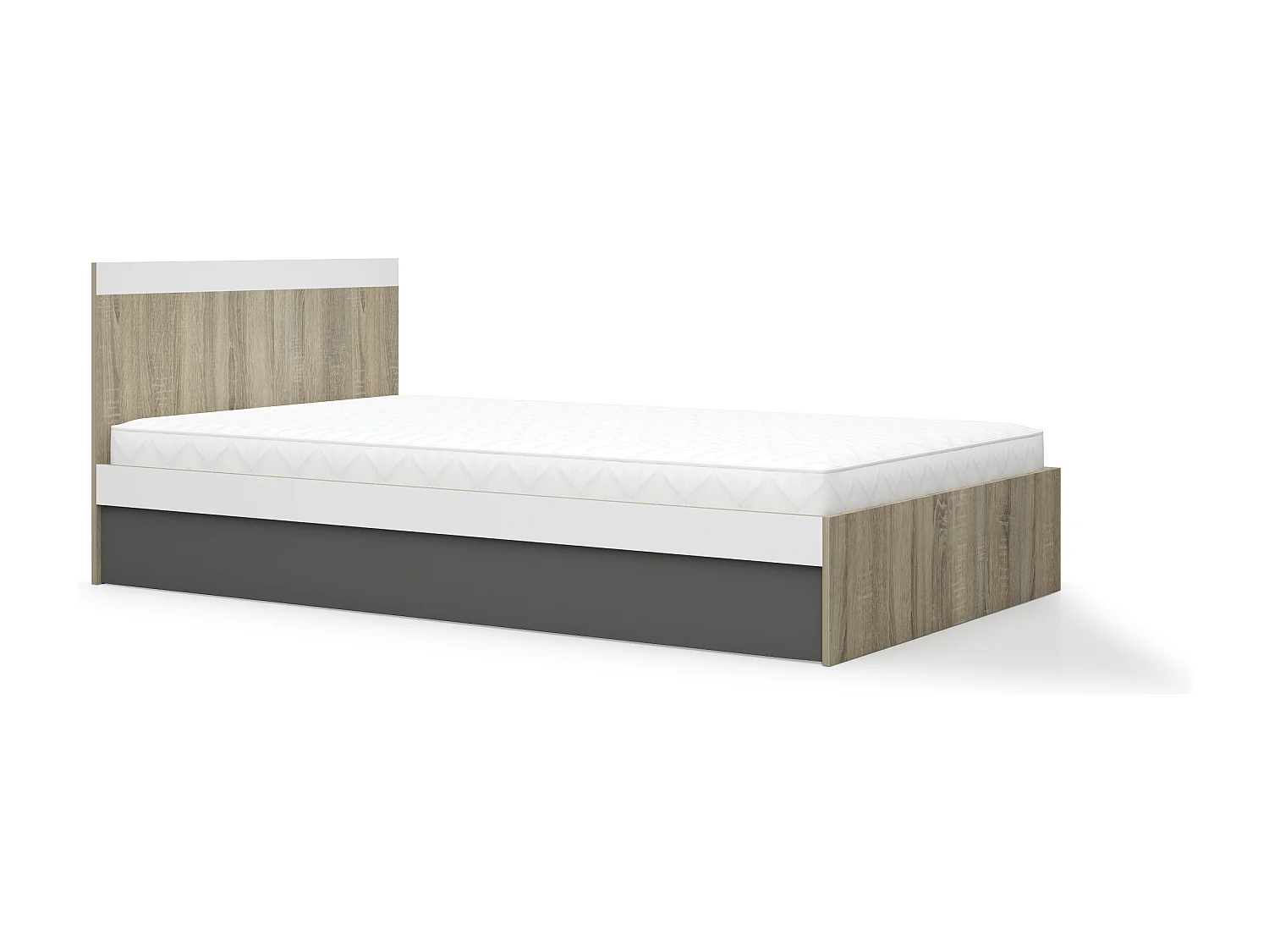Letto a una piazza e mezza contenitore 120x200 cm rovere, bianco e grigio LG72