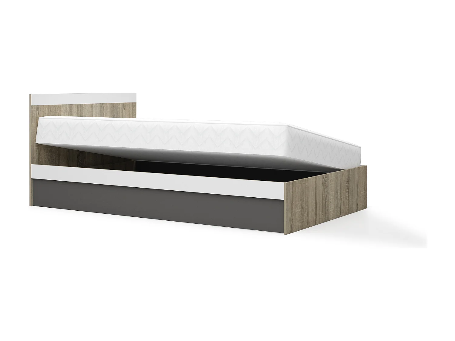 Letto a una piazza e mezza contenitore 120x200 cm rovere, bianco e grigio LG72