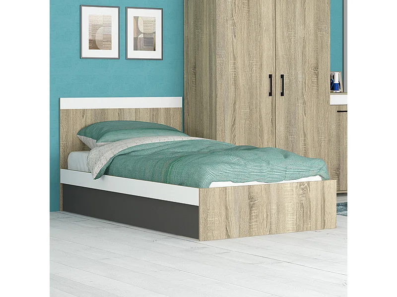 Letto a una piazza e mezza contenitore 120x200 cm rovere, bianco e grigio LG72