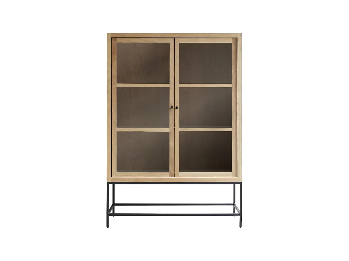 Hohe Vitrine Babeth aus massivem Eichenholz 120