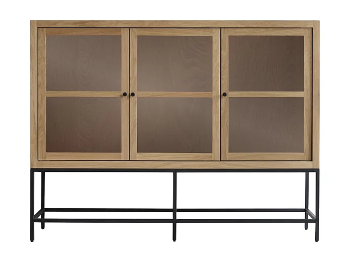 Niedriger Vitrinenschrank Babeth aus massivem Eichenholz 160