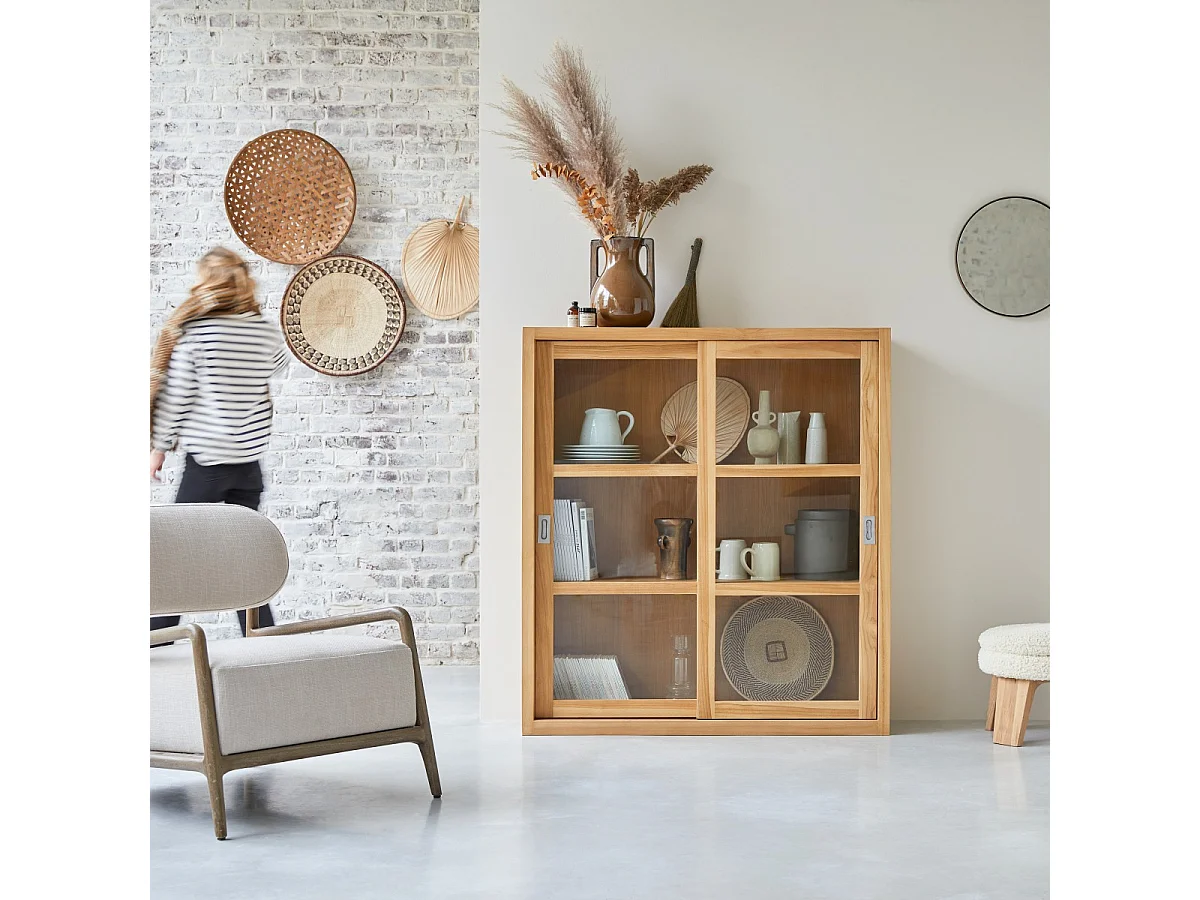 Vitrine aus massivem Teakholz 120 Coffee Tek