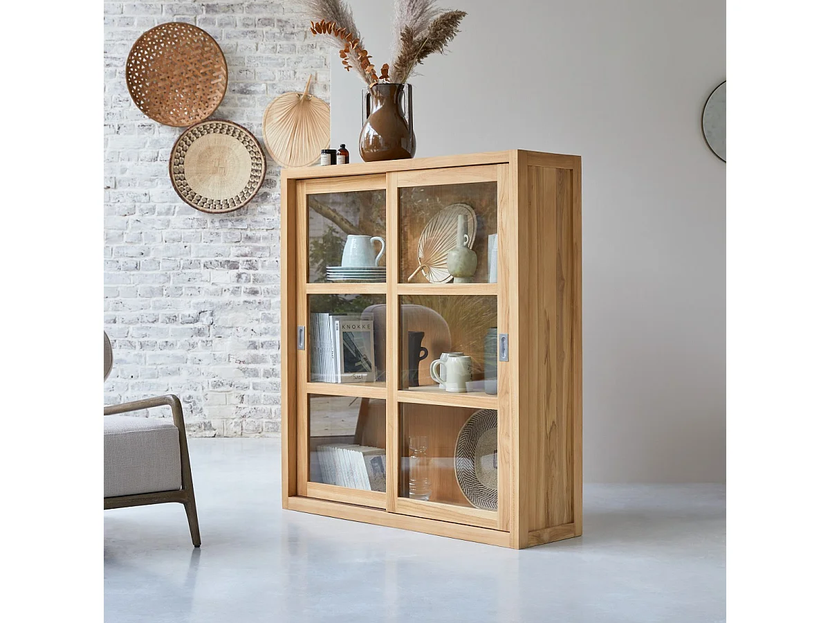 Vitrine aus massivem Teakholz 120 Coffee Tek