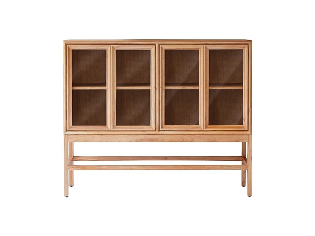 Vitrine aus Mindiholz mit Glasfront 120 cm Massivholz Tikamoon