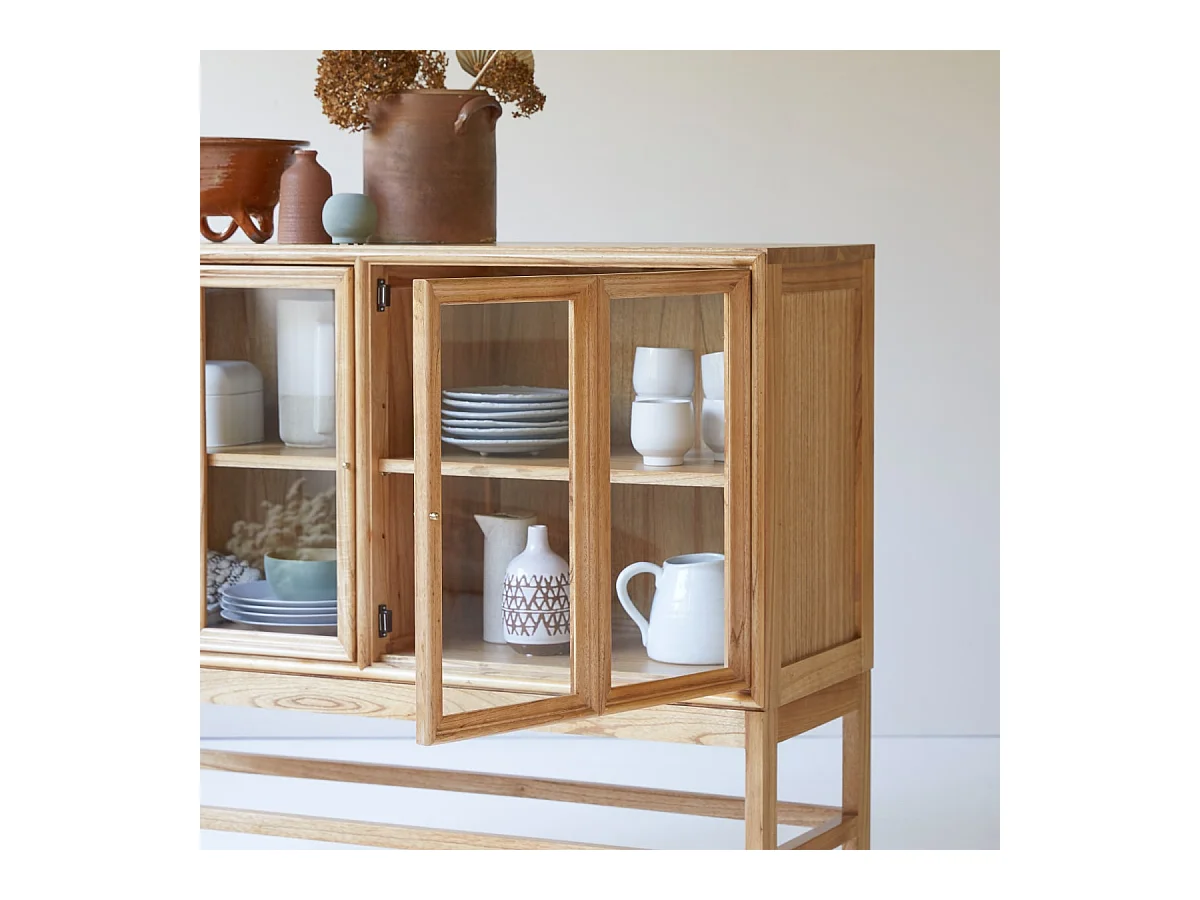 Vitrine aus Mindiholz mit Glasfront 120 cm Massivholz Tikamoon