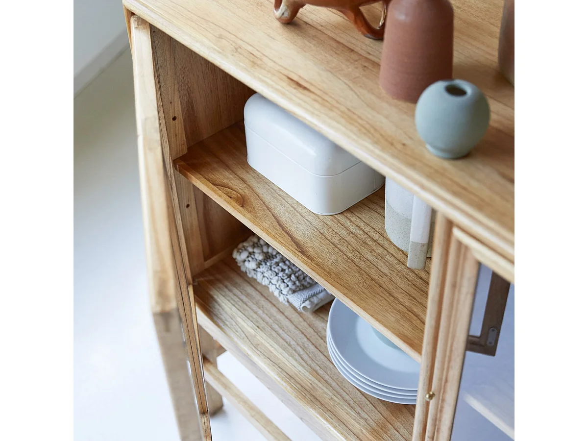 Vitrine aus Mindiholz mit Glasfront 120 cm Massivholz Tikamoon