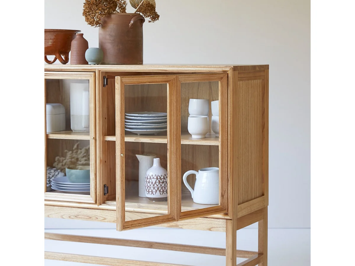 Vitrine aus Mindiholz mit Glasfront 120 cm Massivholz Tikamoon