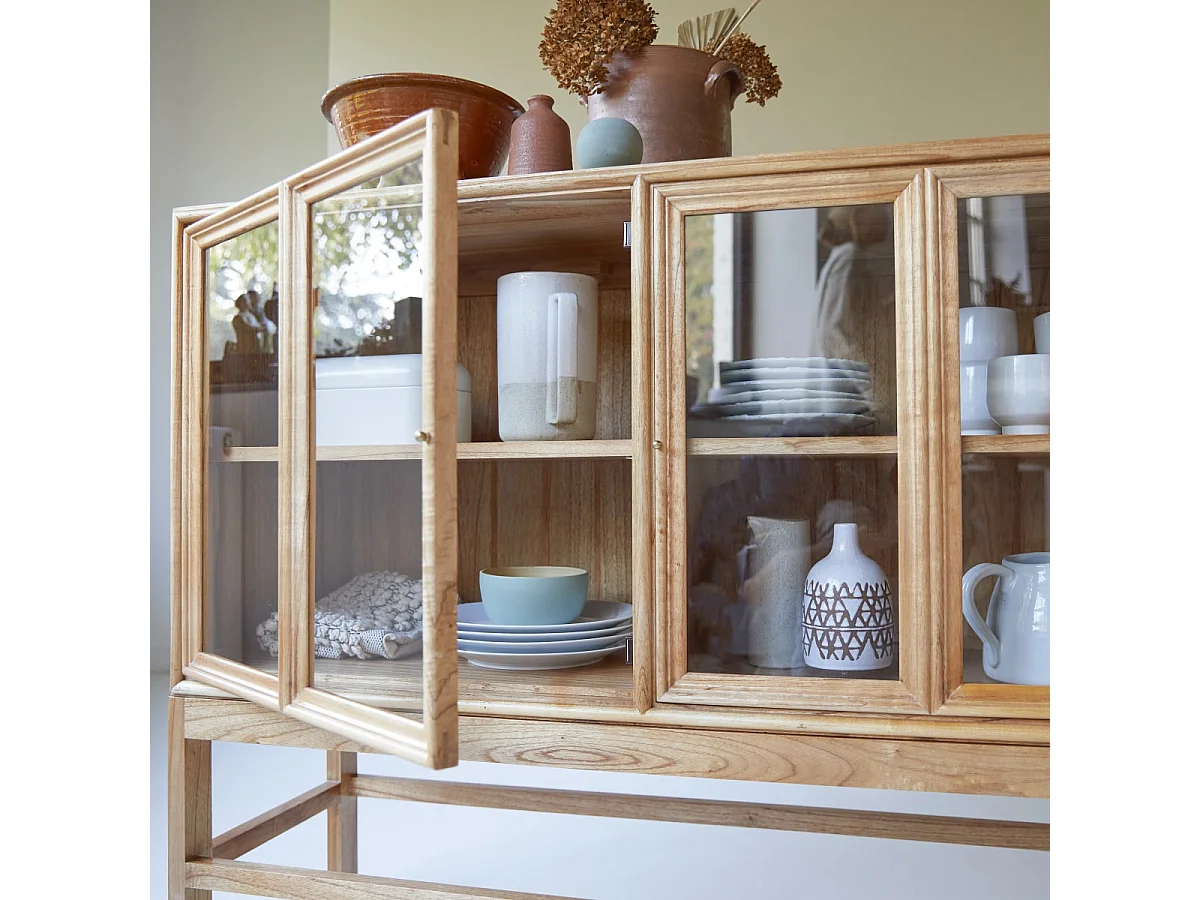 Vitrine aus Mindiholz mit Glasfront 120 cm Massivholz Tikamoon