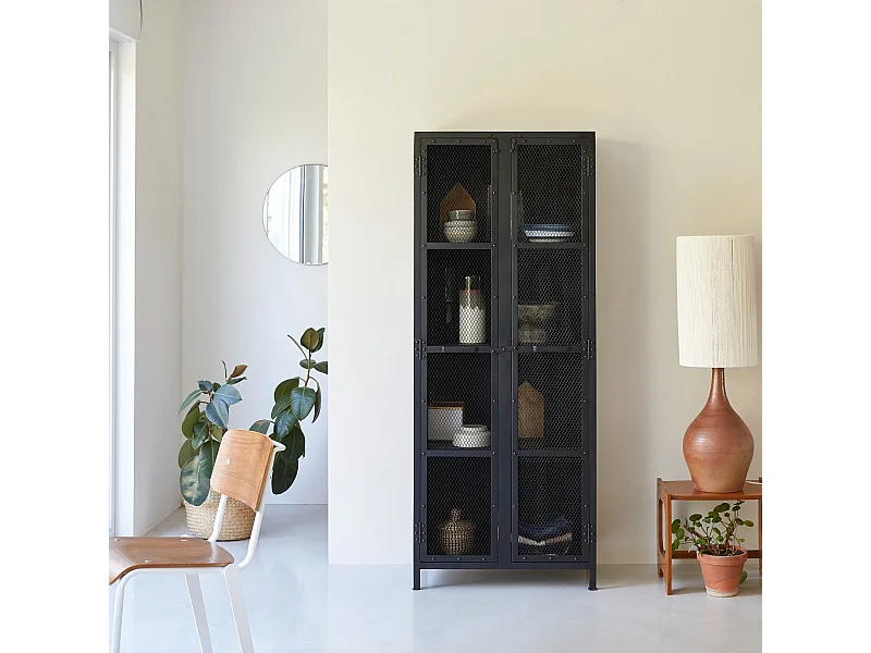 Credenza armadio griglia metallo metallica nero Cleo
