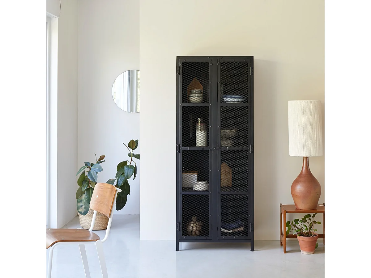 Geschirrschrank Vitrine industrieller Stil 70 cm breit Metall Loftstil