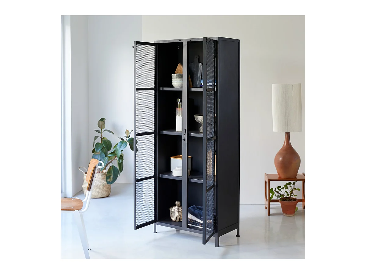 Geschirrschrank Vitrine industrieller Stil 70 cm breit Metall Loftstil