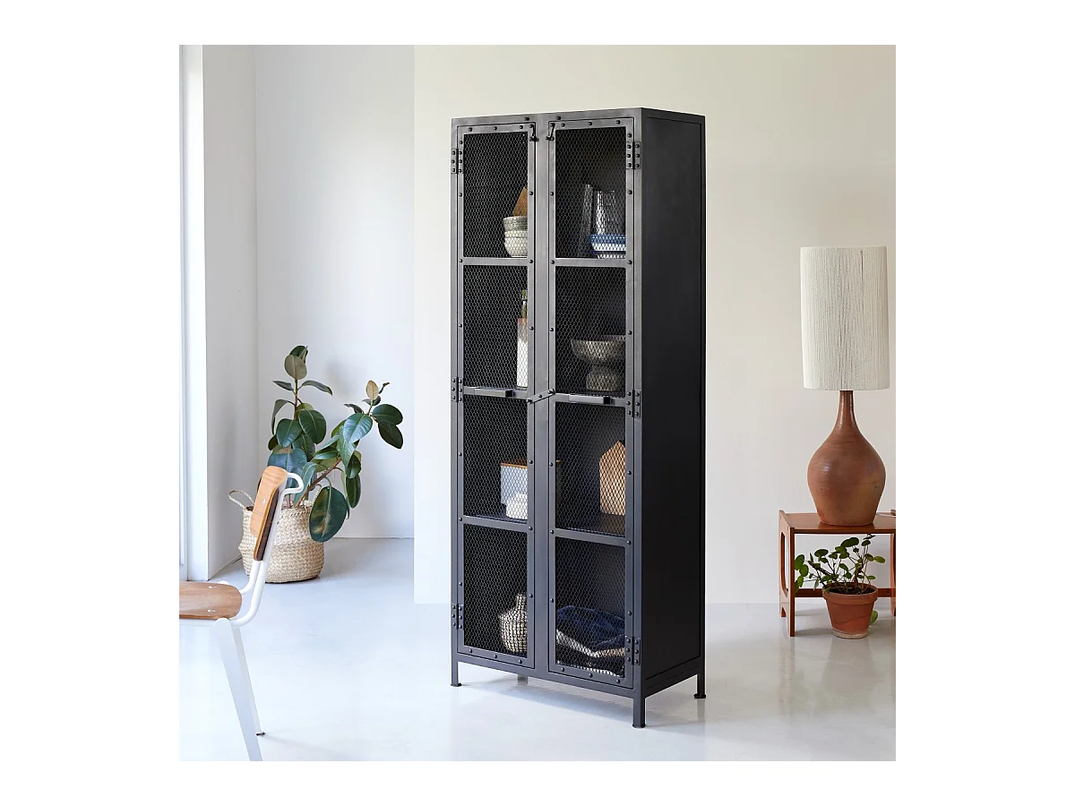 Geschirrschrank Vitrine industrieller Stil 70 cm breit Metall Loftstil