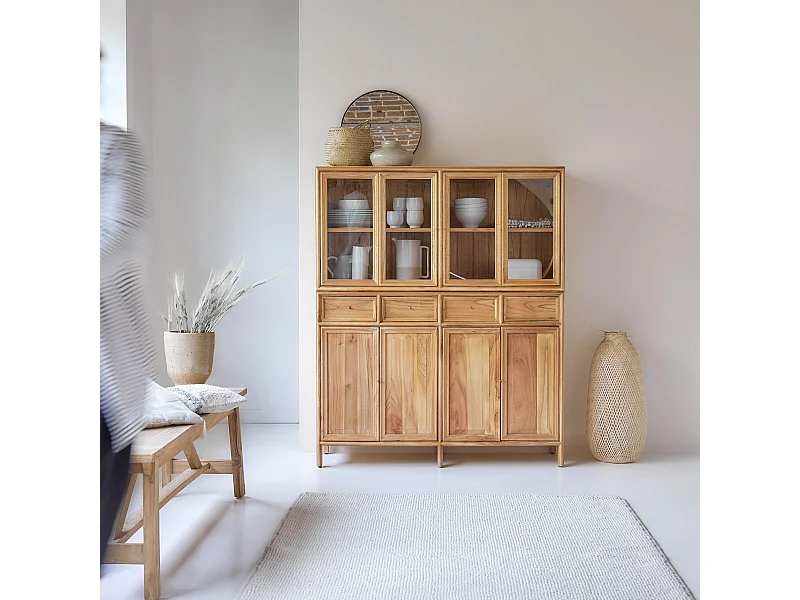 Geschirrschrank aus Mindiholz Buffet und Vitrine 120 cm Massivholz Tikamoon