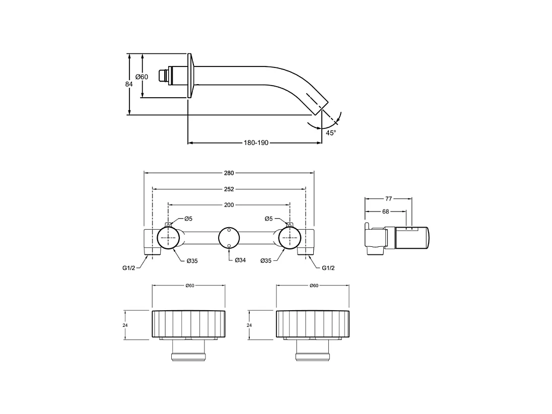 Pack mitigeur lavabo encastré 3 trous JACOB DELAFON Grands Boulevards noir mat avec mécanisme complet