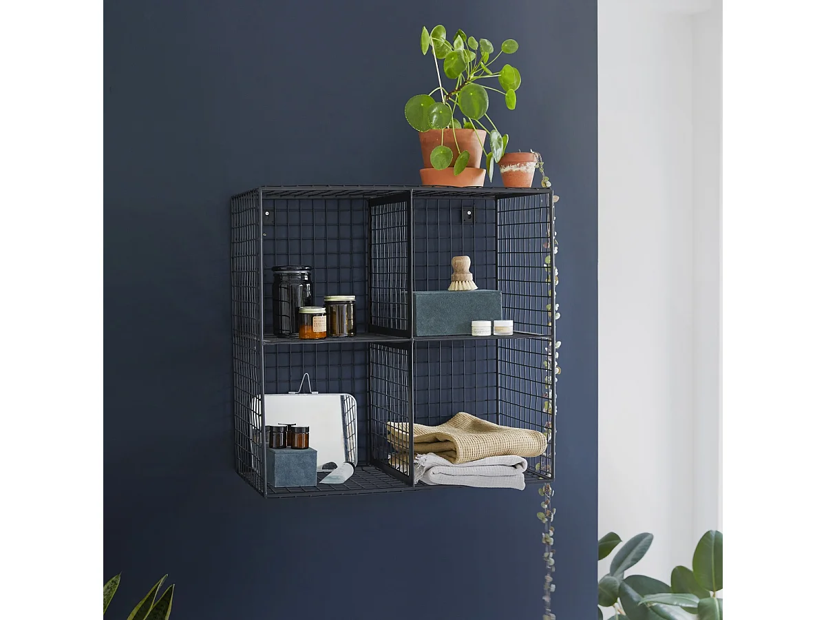 Scaffale da parete in metallo con 4 nicchie per bagno stile industriale