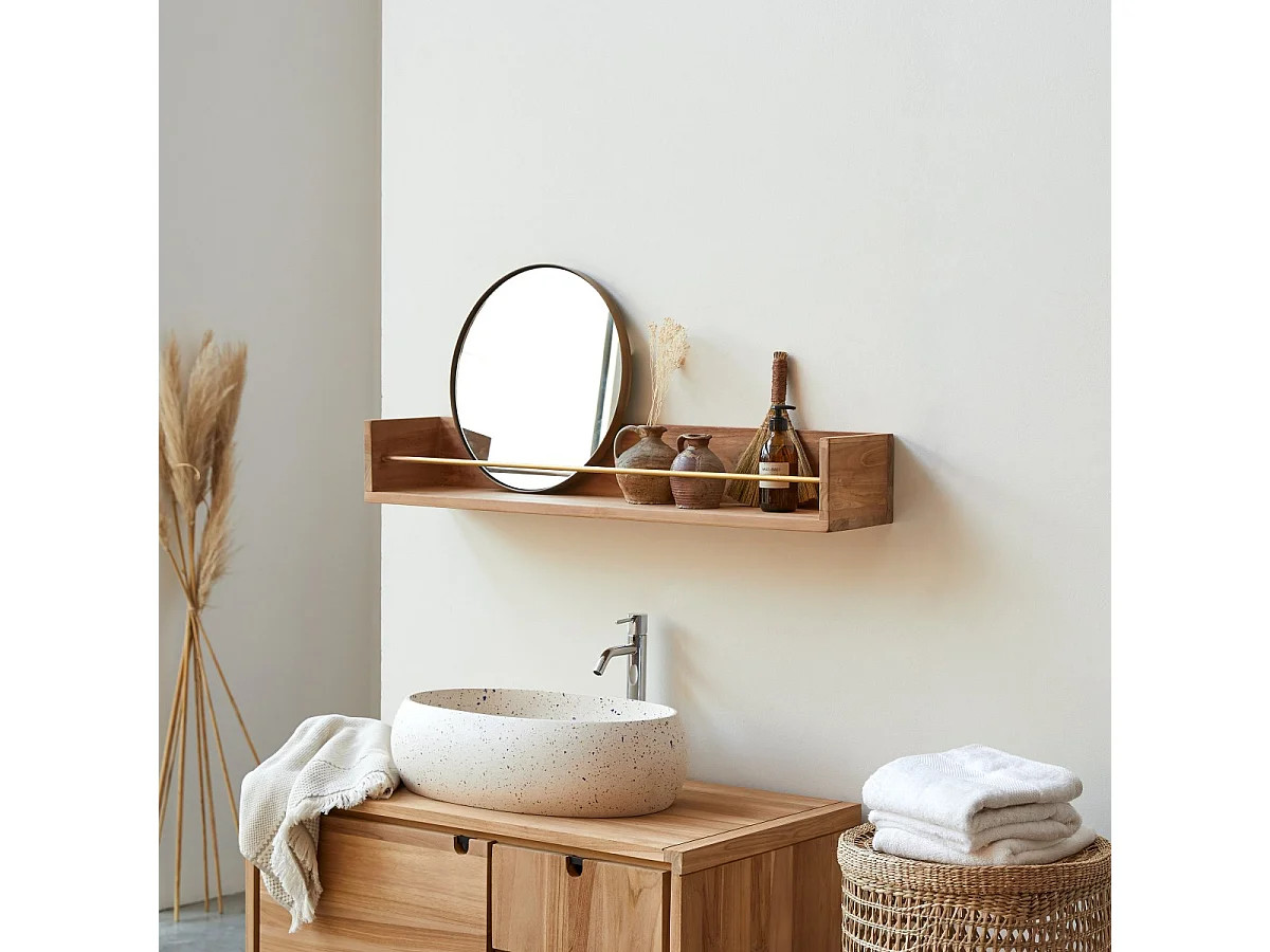 Mensola a parete da bagno in legno di teak Sasha 100
