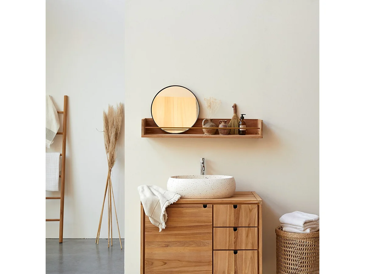 Wandregal für das Badezimmer aus Teak mit Messingstange Sasha 100