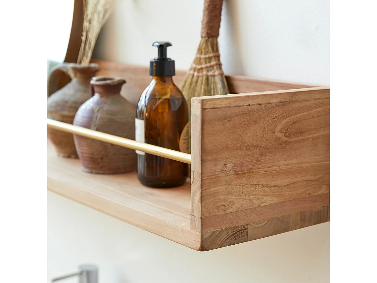 Wandregal für das Badezimmer aus Teak mit Messingstange Sasha 100