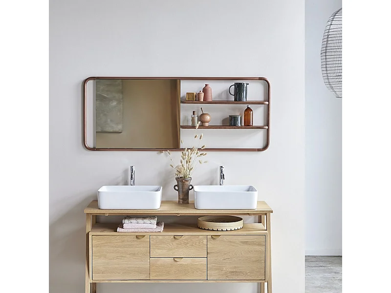 Specchiera con scaffale in legno di noce e ottone Félicie