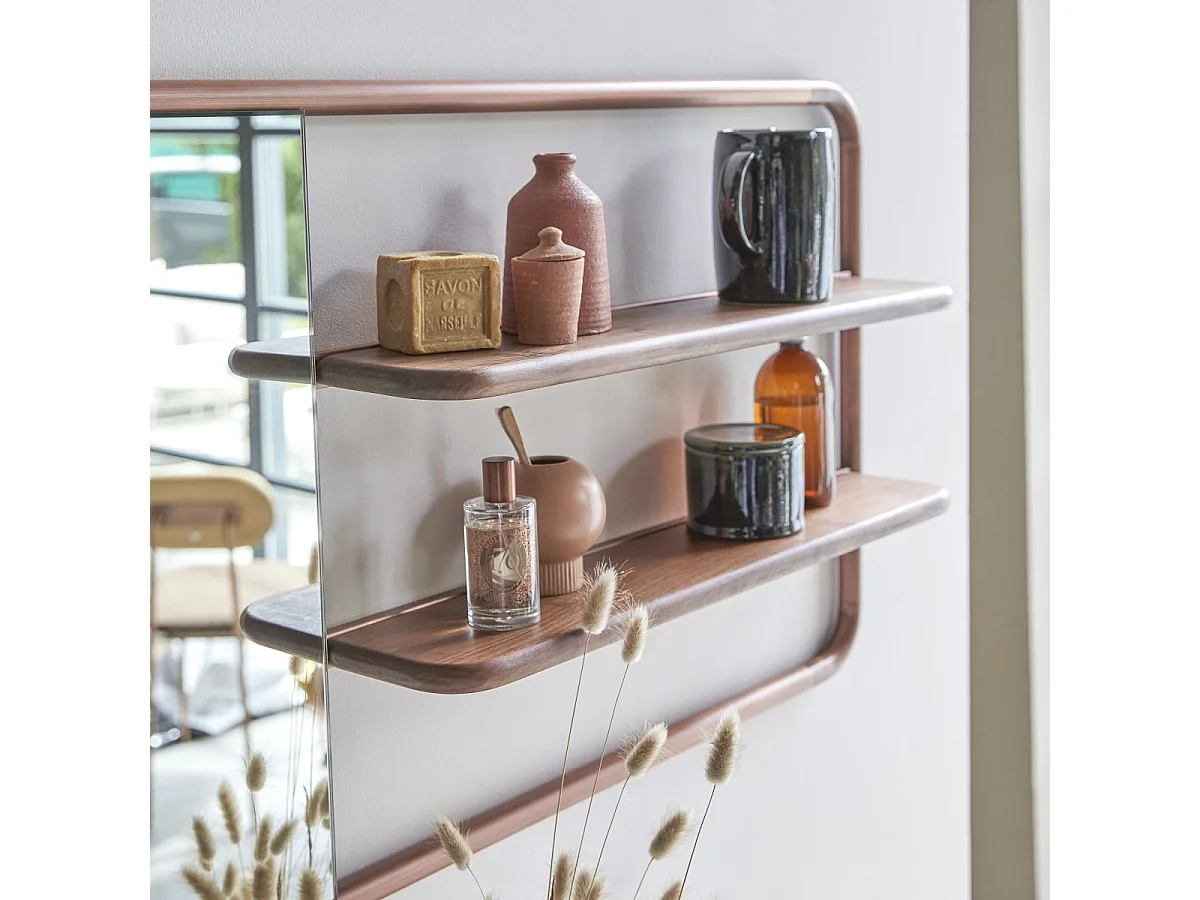 Spiegelregal Félicie aus Nussbaumholz und Messing