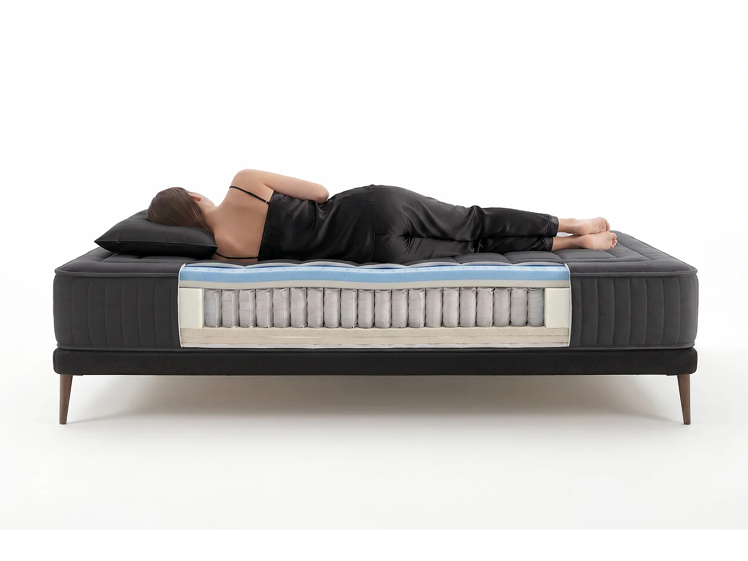 Matelas Ressorts Ensachés Black Spring Royal, 90x200 cm -Moonia