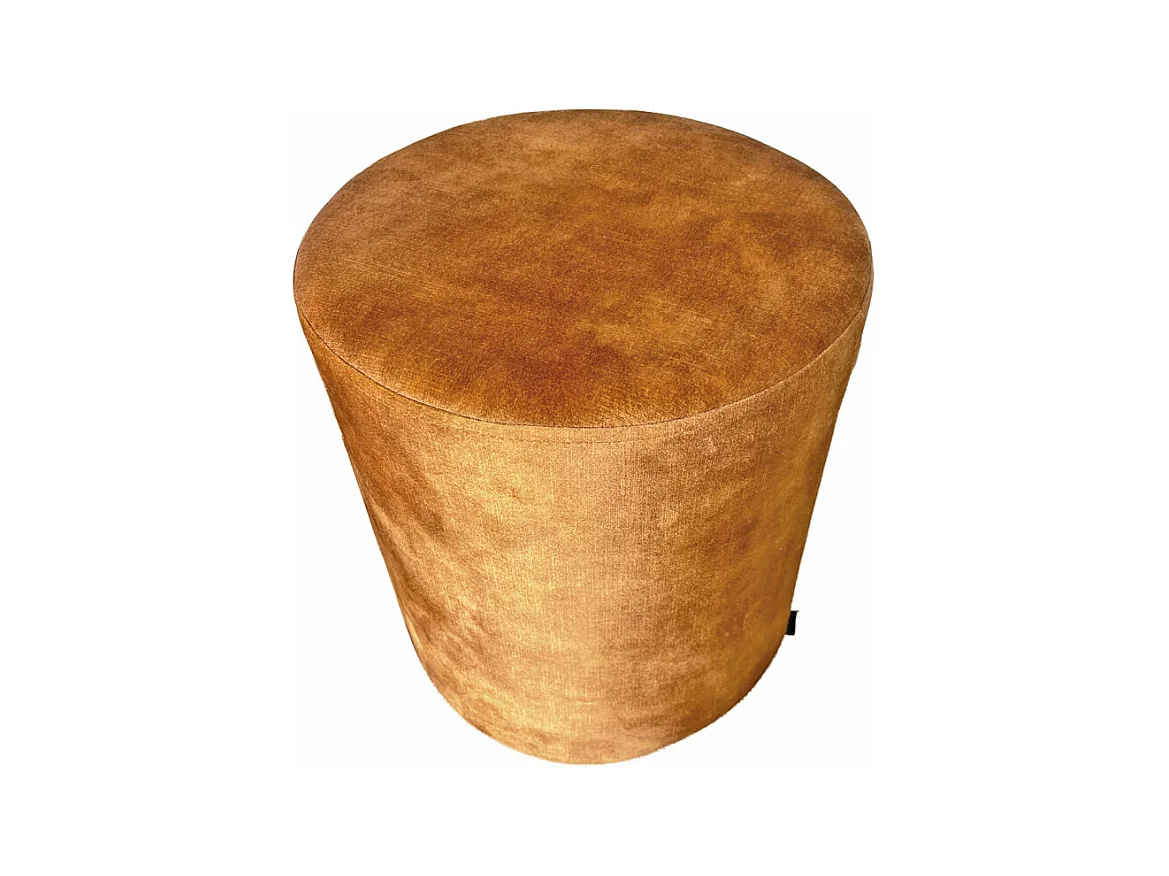 Pouf / Repose-pieds rond D. 32 cm en velours jaune moutarde – JOEL