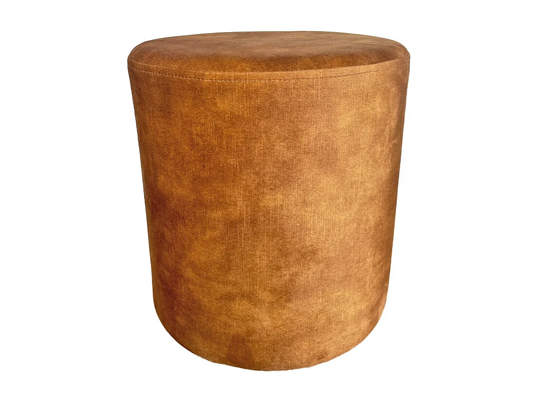 Pouf / Repose-pieds rond D. 32 cm en velours jaune moutarde – JOEL