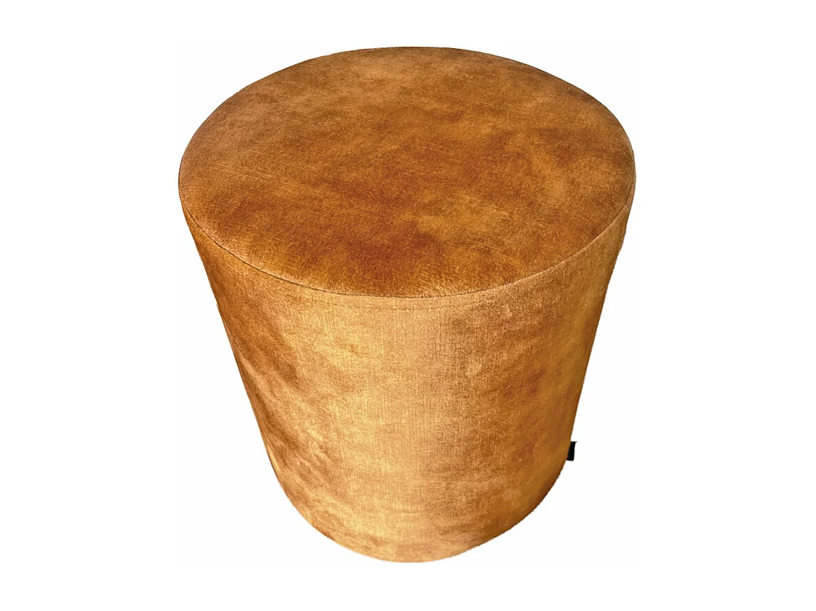 Pouf / Repose-pieds rond D. 32 cm en velours jaune moutarde – JOEL