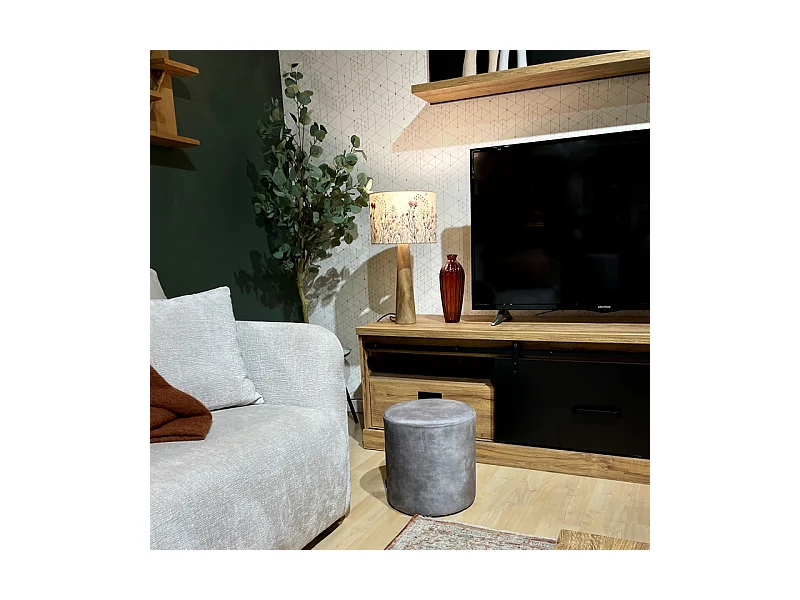 Pouf / Repose-pieds rond D. 32 cm en velours gris clair – JOEL