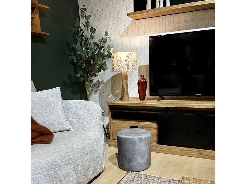 Pouf / Repose-pieds rond D. 32 cm en velours gris clair – JOEL