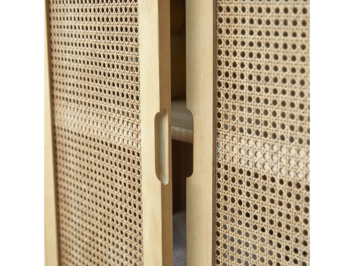 Esszimmerschrank Luis aus massivem Ulmenholz und Rattangeflecht