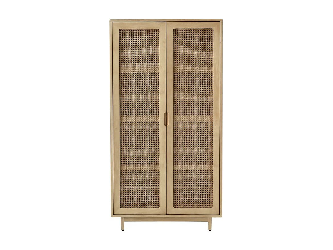 Esszimmerschrank Luis aus massivem Ulmenholz und Rattangeflecht