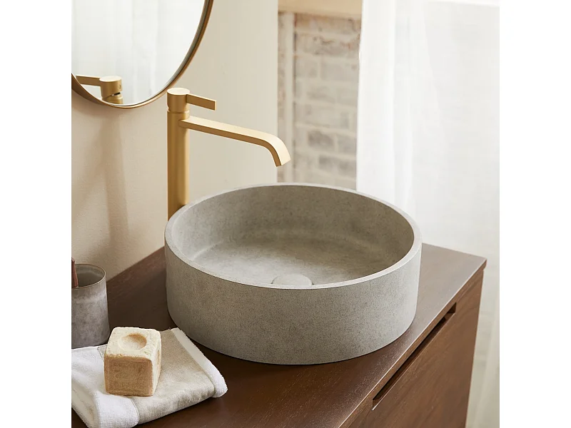 Lavabo tondo in cemento grigio Gina