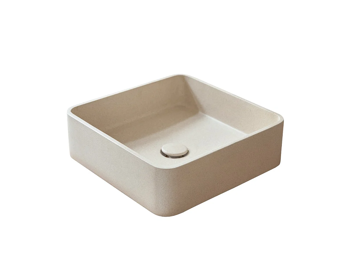 Quadratischer Waschtisch Thais aus cremefarbenem Terrazzo