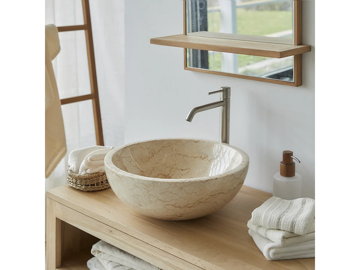 Waschbecken Aufsatzwaschbecken aus Marmor hell creme poliert rund