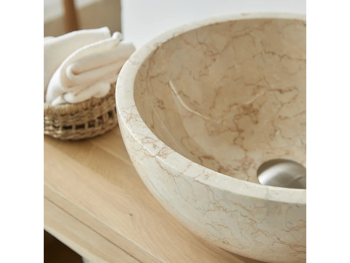 Waschbecken Aufsatzwaschbecken aus Marmor hell creme poliert rund