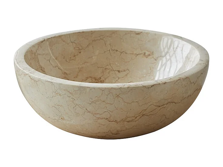 Waschbecken Aufsatzwaschbecken aus Marmor hell creme poliert rund