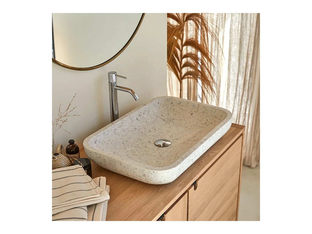 Rechteckiges Waschbecken Cilas aus Premium-Terrazzo Moon