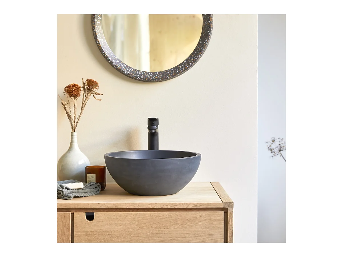 Rundes Waschbecken Micha aus Terrazzo Black